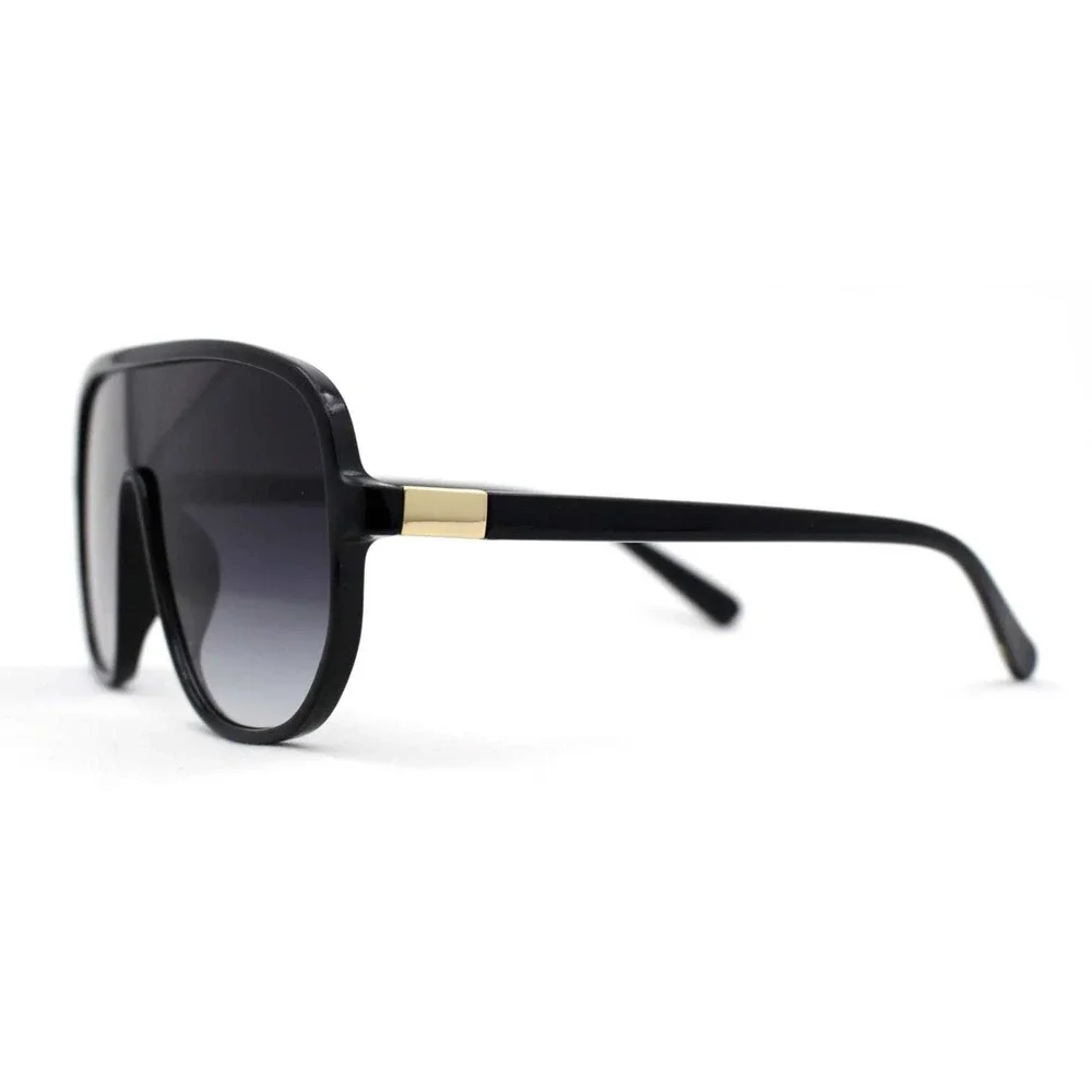 Sunglasses Men's Oversized Shield Fashion Shades Black Gold Accent UV400 Protect